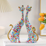 Decoratieve Kattenbeeldjes Set – Kleurrijk Duo