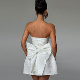 Witte Strapless Mini Jurk met Jacquardpatroon
