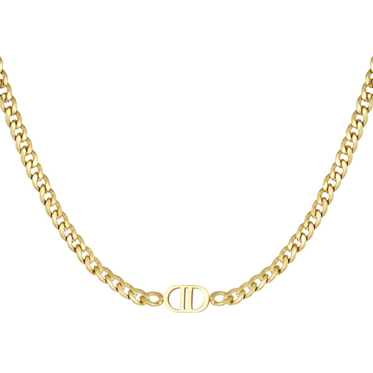 Gouden Schakelketting met Minimalistisch Detail.