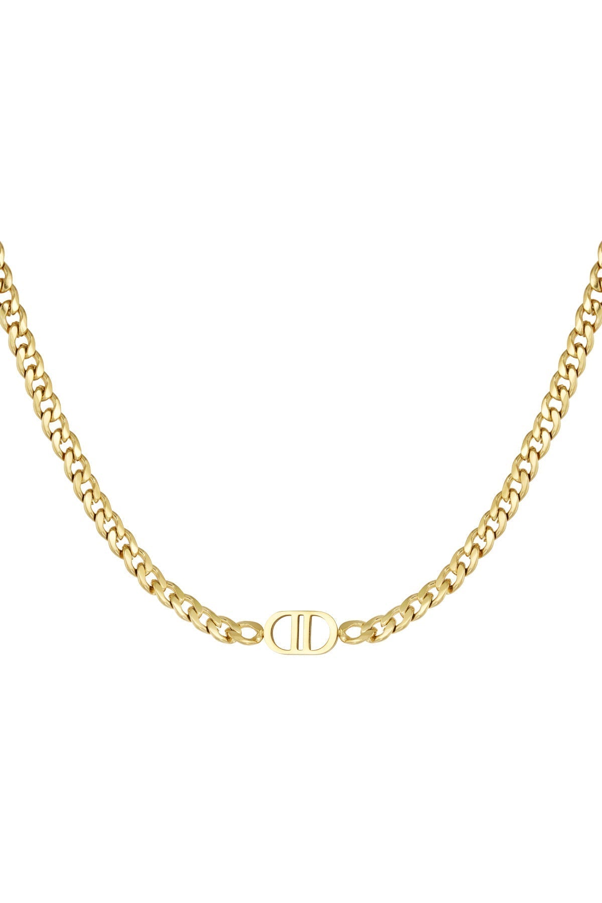 Gouden Schakelketting met Minimalistisch Detail.