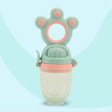 Baby Fruit Speen met Siliconen Voedingshouder – Groen & Roze