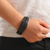 Heren Leren Armband Zwart met Gevlochten Design