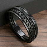 Heren Leren Armband Zwart met Gevlochten Design
