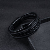 Heren Leren Armband Zwart met Gevlochten Design