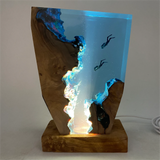 Decoratieve Tafellamp Blauw met Hout en LED Verlichting