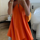 Oranje Halter Mini Jurk met Uitlopende Rok