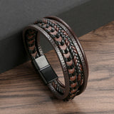 Heren Leren Armband Zwart met Gevlochten Design