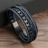 Heren Leren Armband Zwart met Gevlochten Design