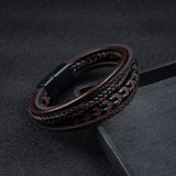 Heren Leren Armband Zwart met Gevlochten Design