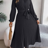 Bordeauxrode Dames Midi Jurk met Geplooide Rok