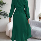 Bordeauxrode Dames Midi Jurk met Geplooide Rok