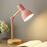 Verstelbare Tafellamp met Houten Arm en Metalen Kap