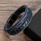 Heren Leren Armband Zwart met Gevlochten Design