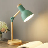 Verstelbare Tafellamp met Houten Arm en Metalen Kap