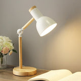 Verstelbare Tafellamp met Houten Arm en Metalen Kap