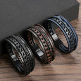 Heren Leren Armband Zwart met Gevlochten Design