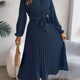 Bordeauxrode Dames Midi Jurk met Geplooide Rok