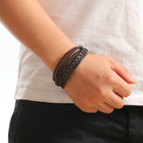 Heren Leren Armband Zwart met Gevlochten Design