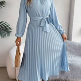 Bordeauxrode Dames Midi Jurk met Geplooide Rok