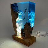 Decoratieve Tafellamp Blauw met Hout en LED Verlichting
