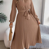 Bordeauxrode Dames Midi Jurk met Geplooide Rok