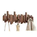 Houten Wandkapstok met Inklapbare Haken – Walnoothout