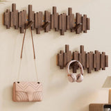 Houten Wandkapstok met Inklapbare Haken – Walnoothout