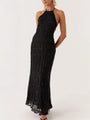 Zwarte Halter Maxi Jurk met Open Rug.