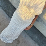 Witte Halter Maxi Jurk met Geplooide Structuur