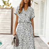 Witte Midi Jurk met Dierenprint en Taillekoord