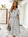 Witte Midi Jurk met Dierenprint en Taillekoord.